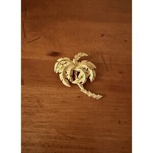 Vintage Gold Tone Palm Tree Brooch Tropical Figural Statement Pin Retro Resort